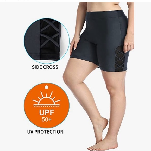 ATTRACO Women Plus Size Criss Cross Swimsuit Bottoms with Liner Shorts in Gray - Picture 6 of 8